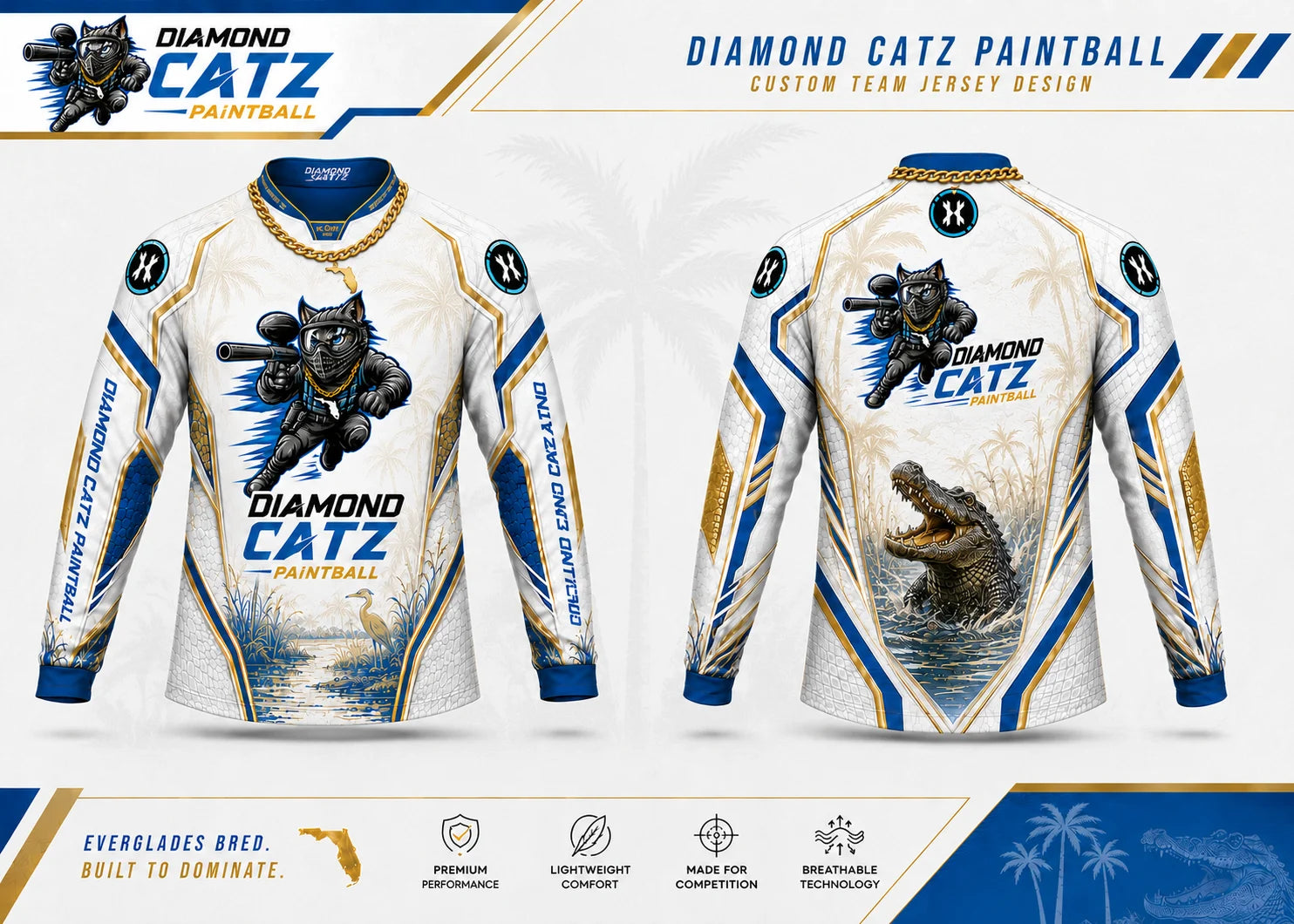 Diamond Catz custom competition jersey shown front and back